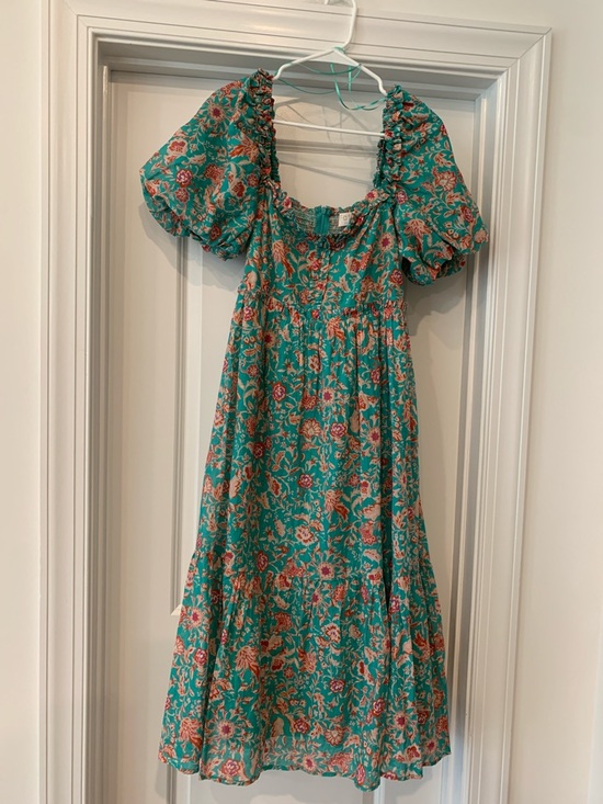 Fate Dresses & Skirts - Fate Teal Floral Puff-Sleeve Midi  S Dress 100 percent cotton NWOT